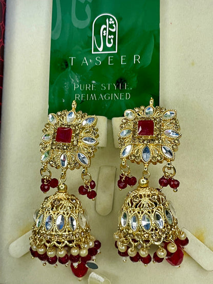 Earrings Bahawalpuri Kundan Jhumka - Red - TER05
