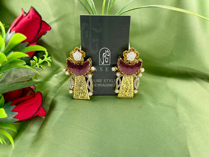 Earrings - Moon Crushed Stones - Egyptian Style - Purple