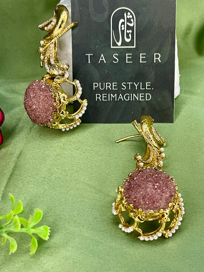 Earrings - Parrot Crushed Stones Long Earrings - Burgandi