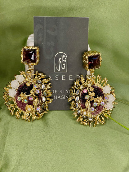 Earrings - Royal Gulab Stud - Brown
