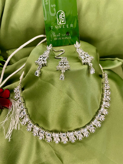 American Diamond Necklace Set - NK024 - Silver