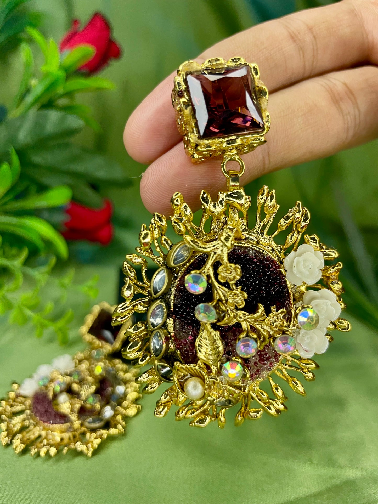 Earrings - Royal Gulab Stud - Brown