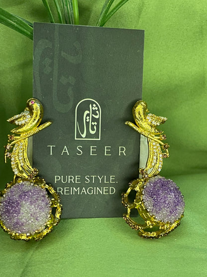 Earrings - Parrot Crushed Stones Long Earrings - Purple