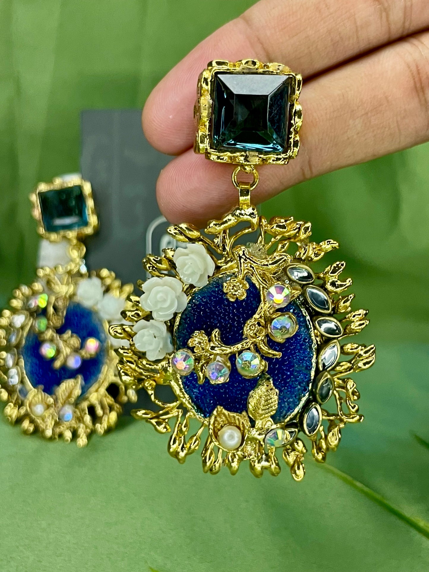 Earrings - Royal Gulab Stud - Pale Blue