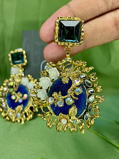 Earrings - Royal Gulab Stud - Pale Blue