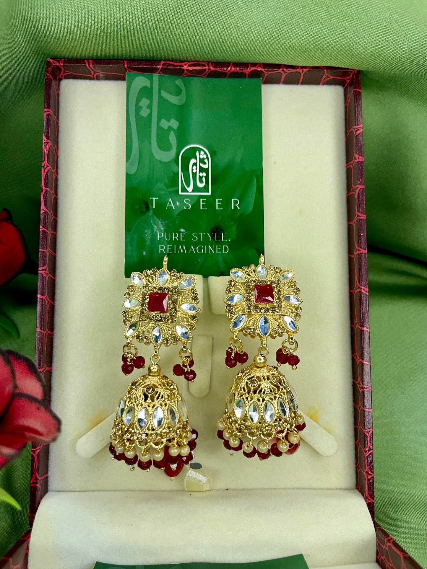 Earrings Bahawalpuri Kundan Jhumka - Red - TER05