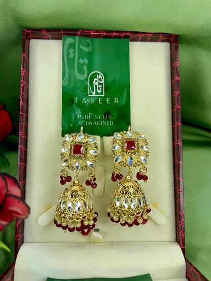 Earrings Bahawalpuri Kundan Jhumka - Red - TER05
