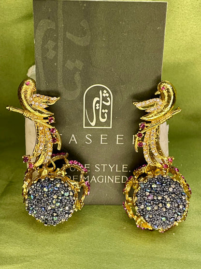 Earrings - Parrot Crushed Stones Long Earrings - Pale Blue