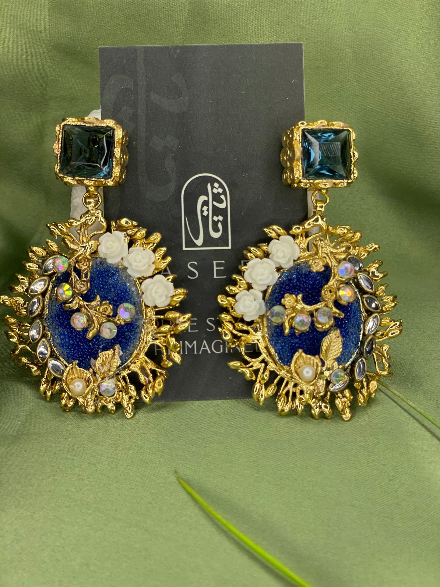 Earrings - Royal Gulab Stud - Pale Blue