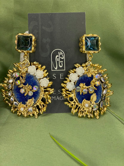 Earrings - Royal Gulab Stud - Pale Blue