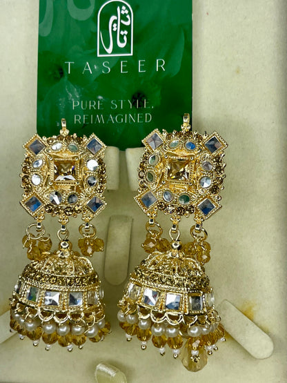 Earrings Bahawalpuri Kundan Jhumka - Golden - TER04