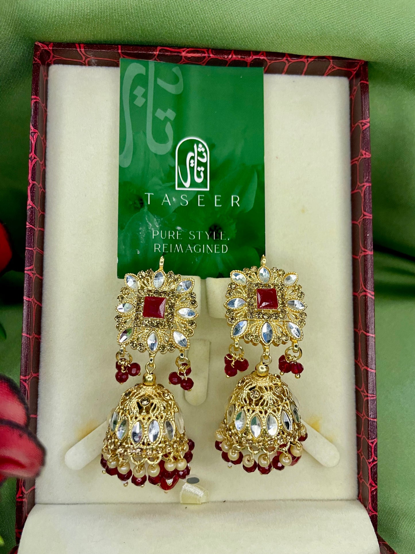 Earrings Bahawalpuri Kundan Jhumka - Red - TER05