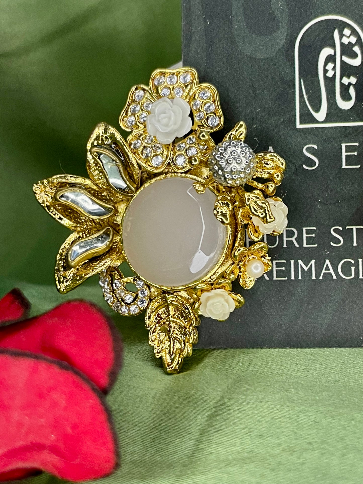 Earrings - Designer Semi Precious Stones Studs - Pink