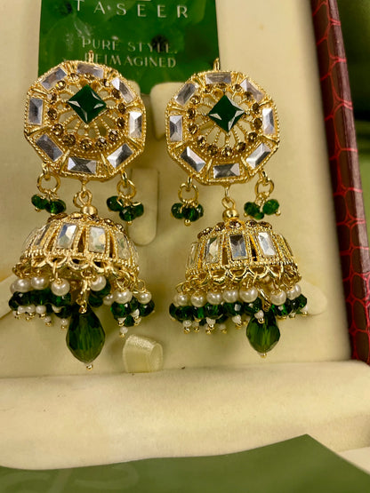 Earrings Bahawalpuri Kundan Jhumka - Green - TER03