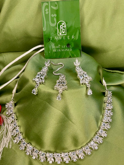 American Diamond Necklace Set - NK024 - Silver