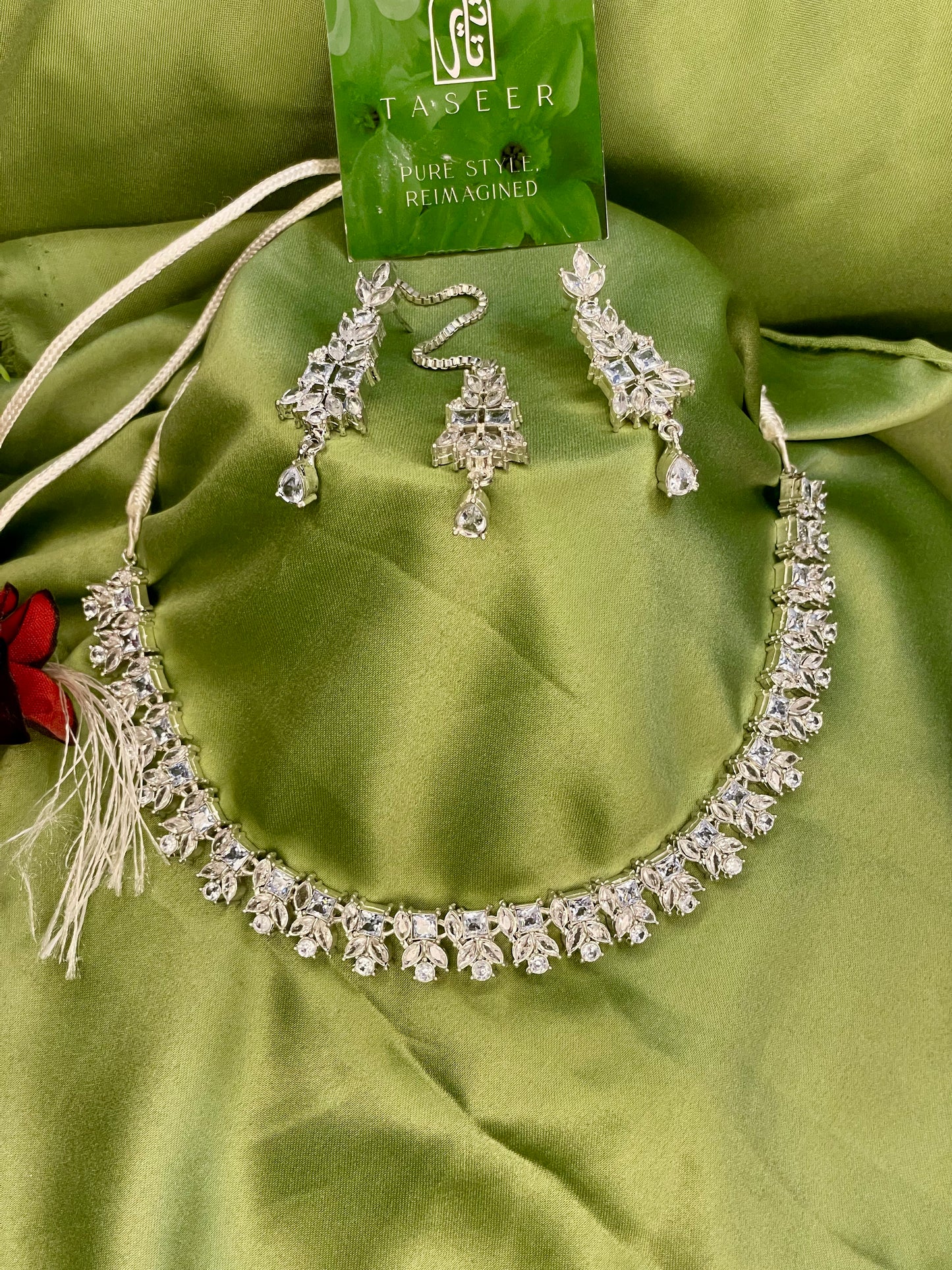 American Diamond Necklace Set - NK024 - Silver