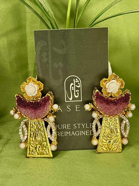 Earrings - Moon Crushed Stones - Egyptian Style - Purple