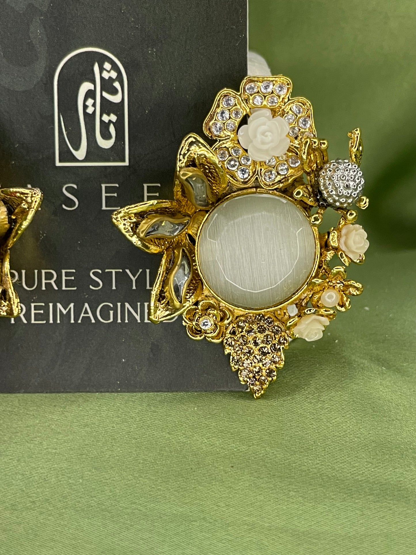 Earrings - Designer Semi Precious Stones Studs - Pearled
