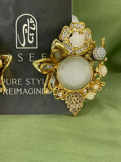 Earrings - Designer Semi Precious Stones Studs - Pearled